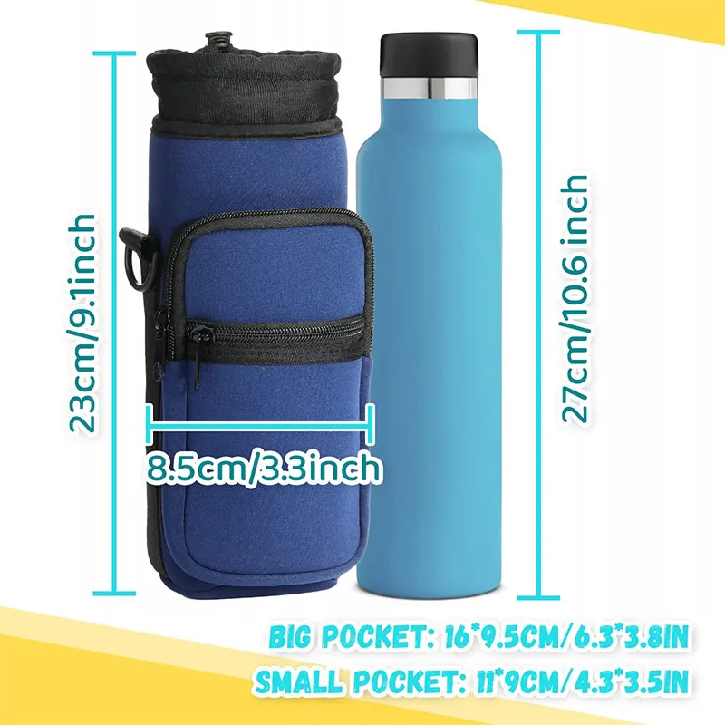 Holder sleeve water bottle 2 pockets neoprene sleeve water bottle carrier holder bag with shoulder