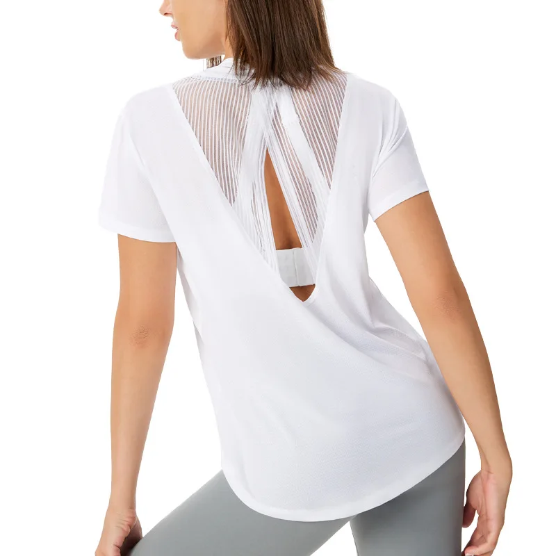 Aoyema Sports Short-Sleeved Women Loose Fitness Clothes Large Size Quick-Drying T-Shirt Yoga Tops Mesh Breathable Blouse