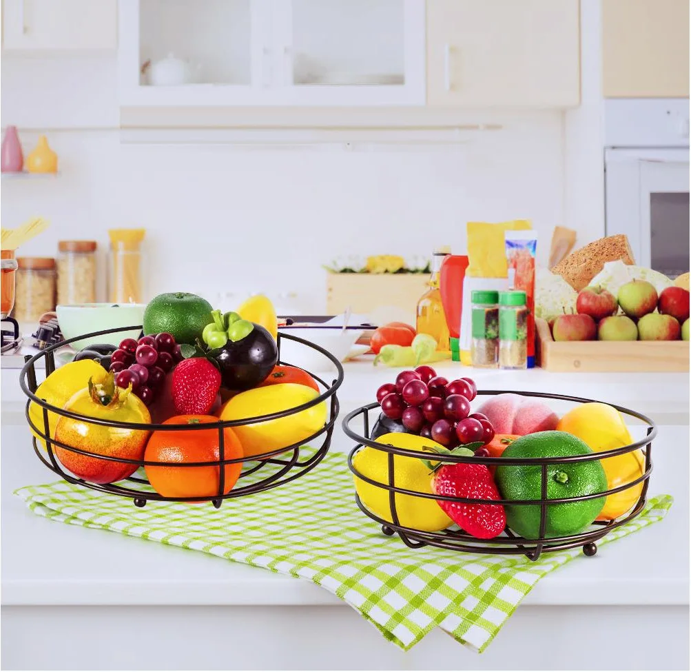 Iron 2-Tier Countertop Fruit Vegetables Basket Bowl Storage With Banana Hanger Black 64 ounces