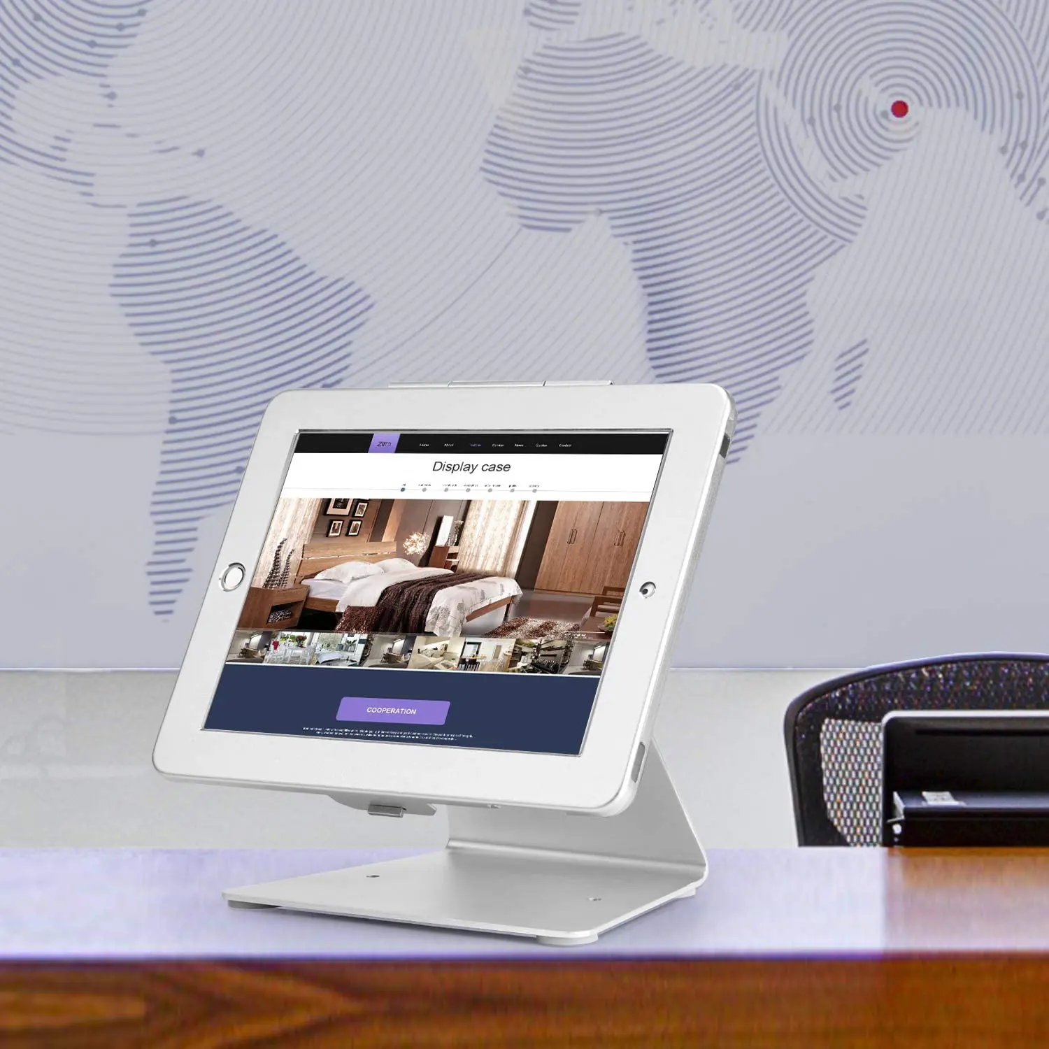 Aluminium adjustable 360 rotating security counter tablet pos stand metal anti theft mount holder with lock for ipad