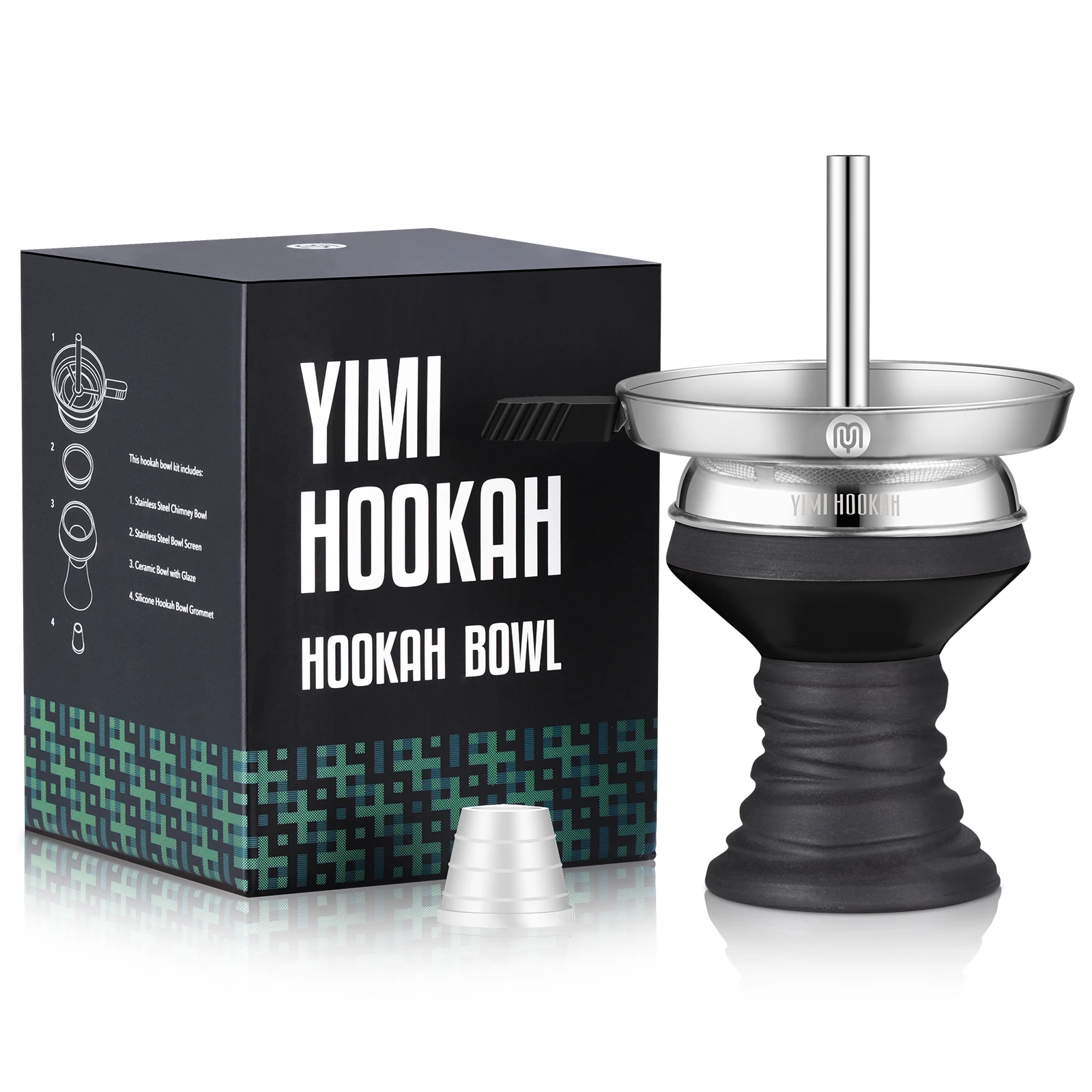 Yimi Hookah Ceramic Bowl With Charcoal Holder Silicone Grommet Shisha Flavor Mesh Screen Rubber Hookah Bowl