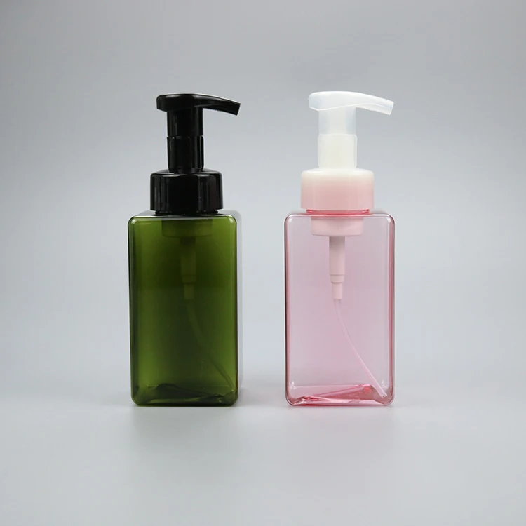 Custom PET PETG Plastic 250ml 450ml 500ml 650ml 250 450 650 ml Square Shape Foam Pump Soap Cleansing Bottles