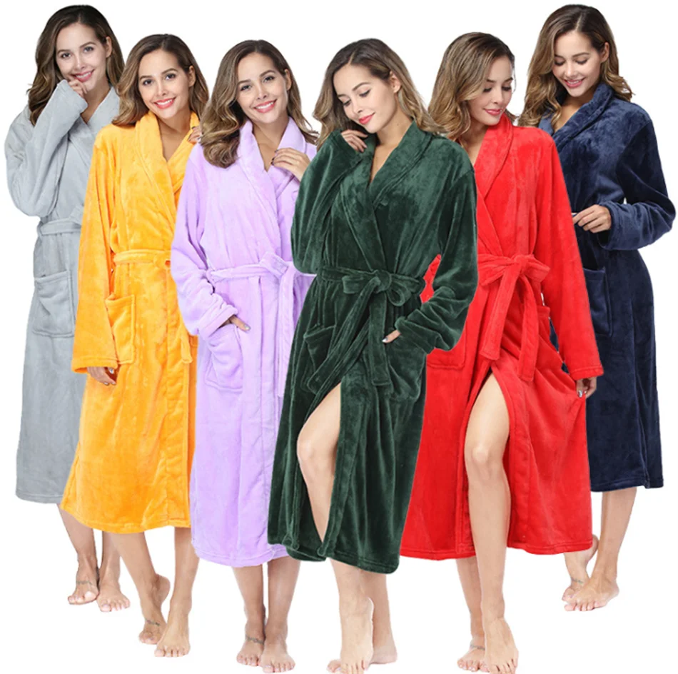 winter pajamas lounge wear warm furry plush thick flannel robe bathrobe satin velour robes plus size women sleepwear