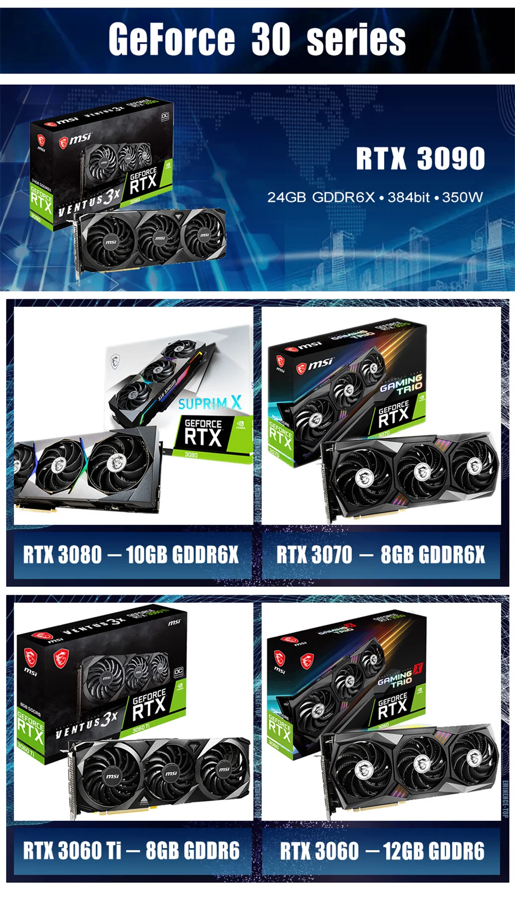 Wholesale NVIDIA GeForce Gaming rtx3080 ti 10GB GDRR6X 384-bit rtx 3090 3080 3070 series video Graphics Card