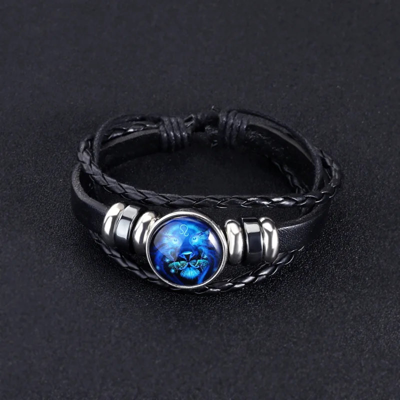 12 constellations luminous braided rope bracelet Zodiac multilayer Handmade Leather Bracelet Bangles Jewelry Glow In The Dark
