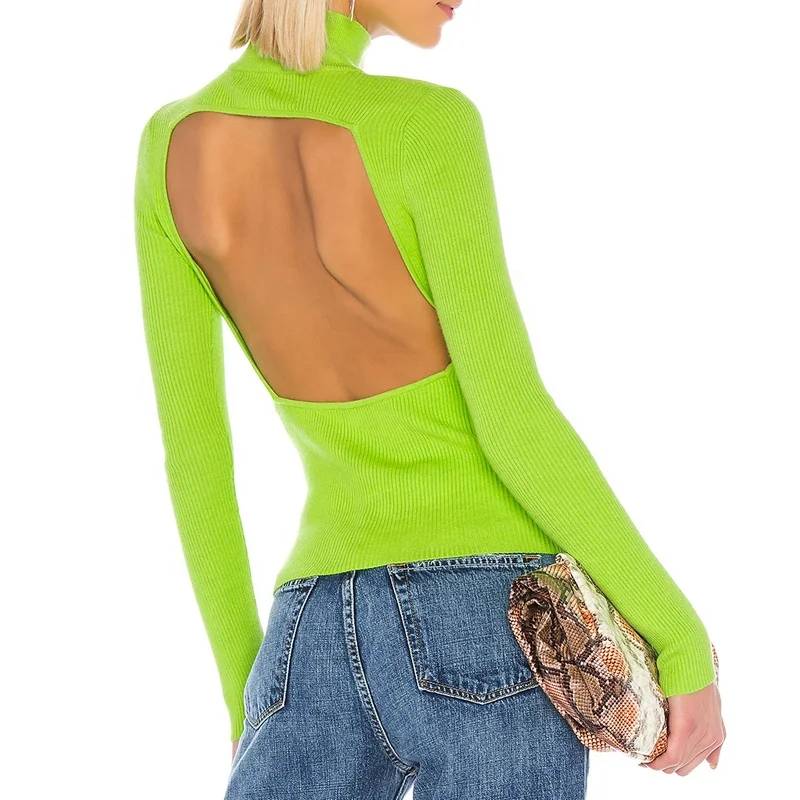 Custom made Autumn Winter ladies neon sweater women pullover turtleneck crop sweaters