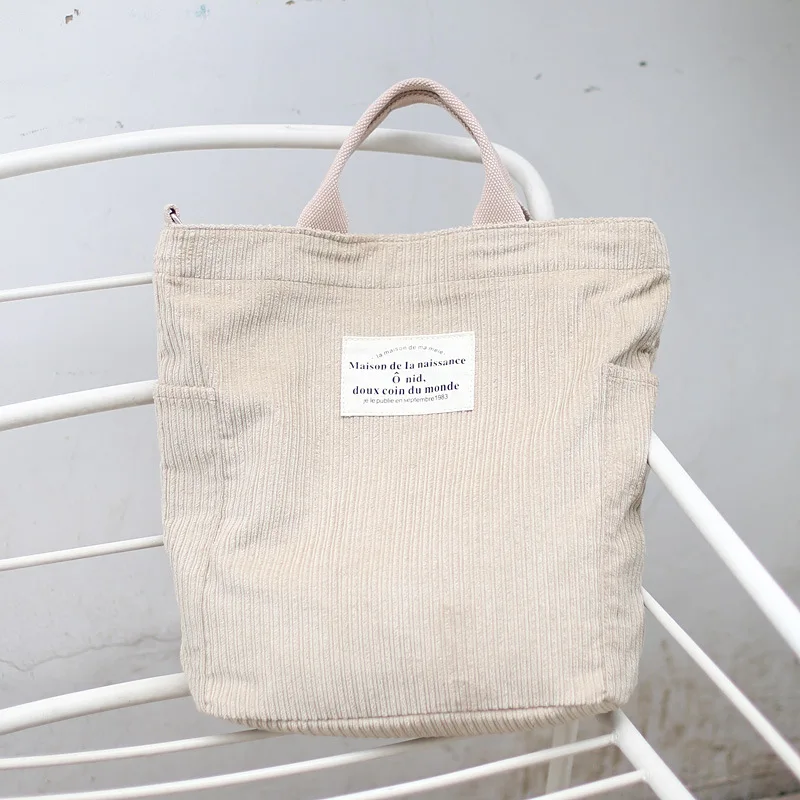 Wholesale Fashion Designed Reusable Cotton Canvas Crossbody Corduroy Tote Bag With Adjustable Strap