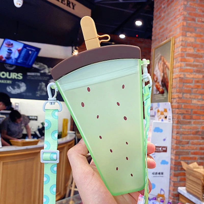 New Summer Korean version water plastic silica gel watermelon strap straw cold drink water cup student water cup bpa free
