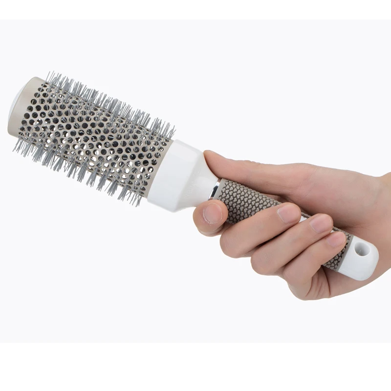 Wholesale gray aluminum tube ceramic curling comb thermally conductive fluffy air volume styling hairdressing comb tool