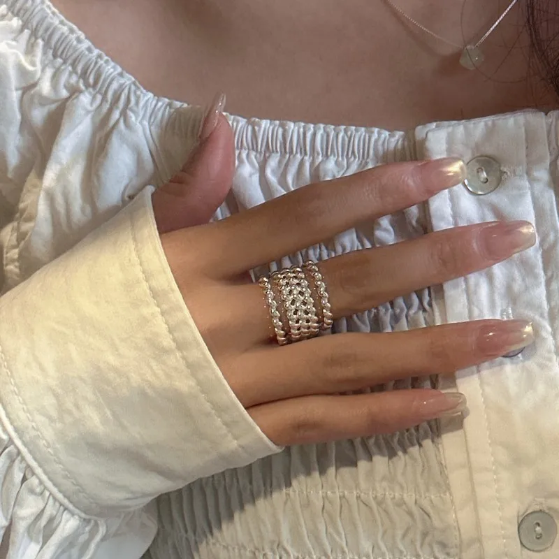 Vintage 925 Sterling Silver Luxury Multi-layer Twist Bands Finger Rings For Women Fashion Jewelry