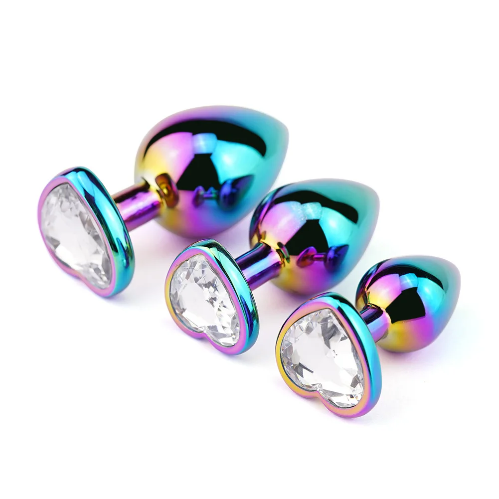 Rainbow Heart Shaped Jewelry Butt Plug Erotic Penis Insert Plugs Adult Party Sex Toys Ass Vagina Metal Anal Plug