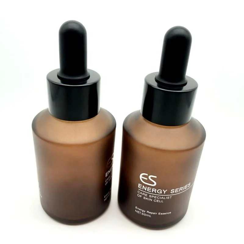 Luxury Serum Glass Bottle 50ml Frosted Amber Serum Glass Bottle Essence Dropper Bottle
