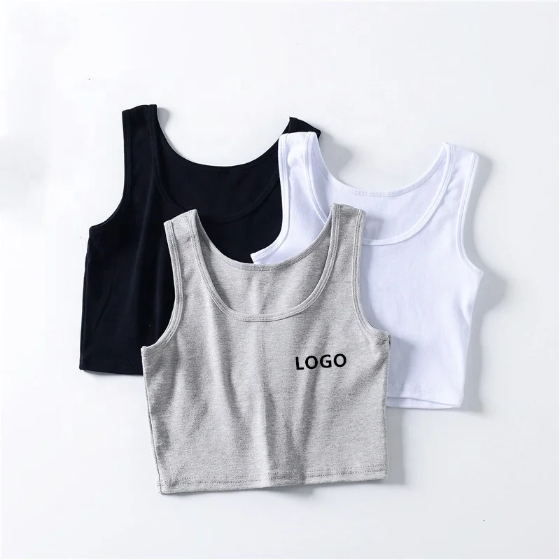 Custom Bulk Wholesale Sexy Women Sleeveless 100% cotton Crop tops Tank Tops Solid Black Crop Tops Vest with your logo