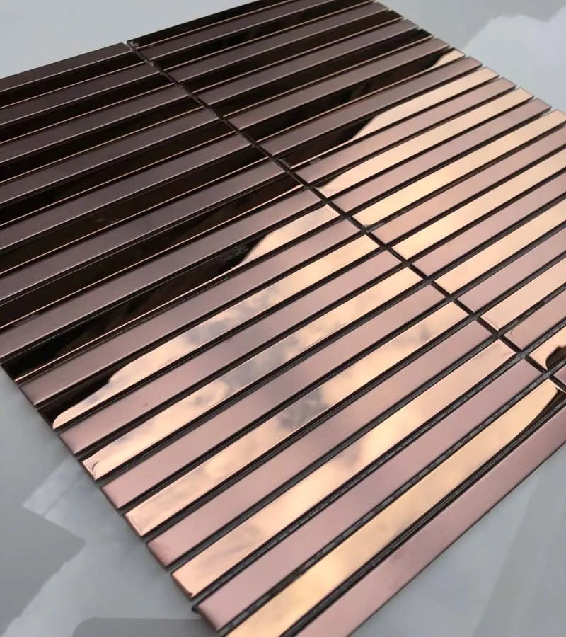 Interior Wall Panel PVD Color Hairline Mirror Mosaic Tile Rose Gold Stainless Steel Sale Cross Decor Sea Training Item Style