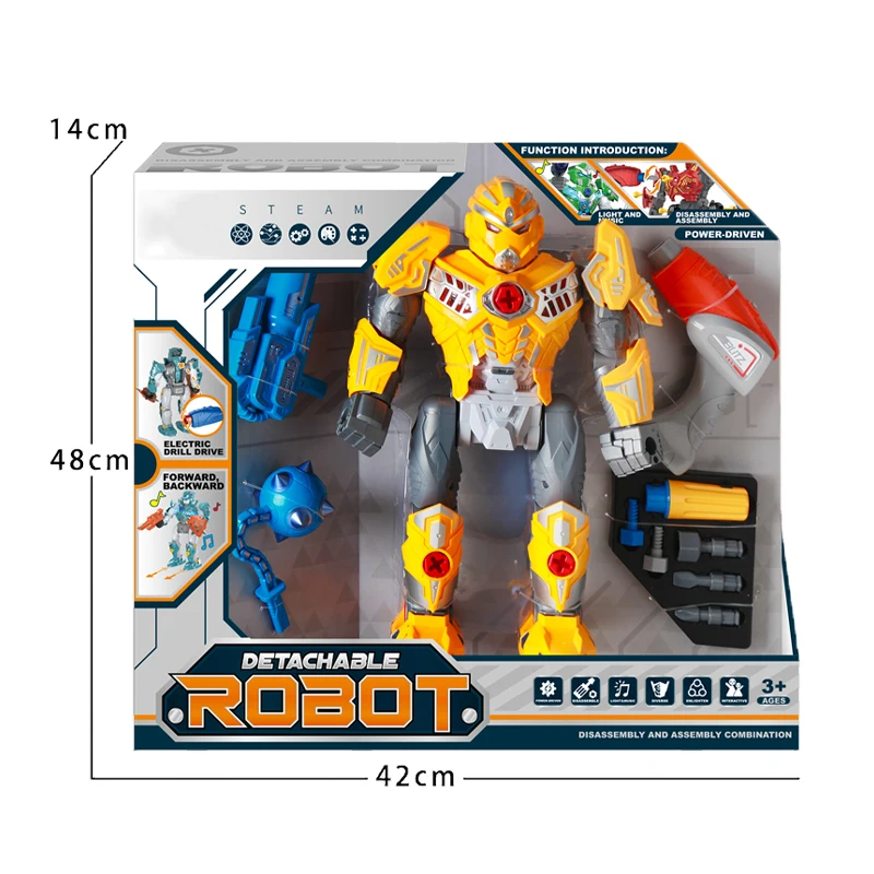 QS 2023 New Product Electric Drill Screw Toy Boy Gifts DIY Manual Assembled Walking Battle Game Robot Toys With Sound Lights