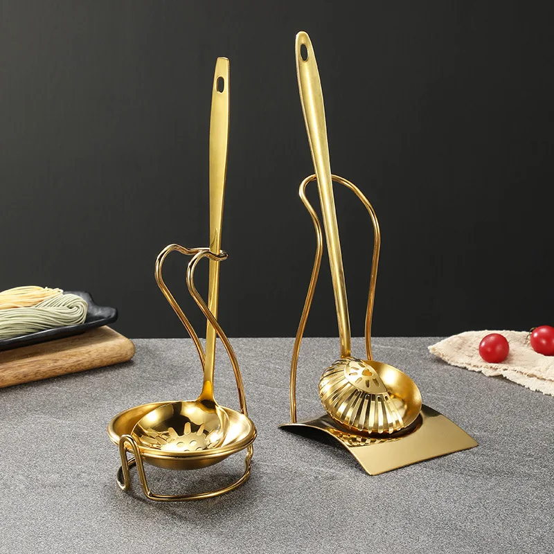 Golden Stainless Steel Spoon Rest Holder Ladle Holder Rack with 2 Bowl Dish for Restaurant
