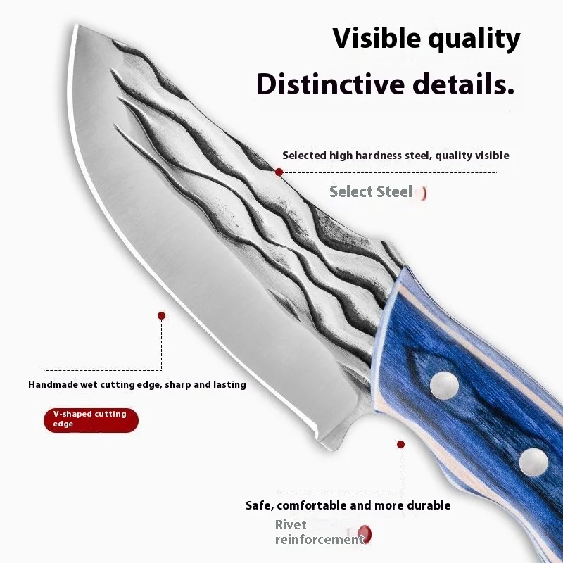 Wholesale Full  Knives Wood Handle Meat Cleaver Hand Forged Fillet Camping Hunting Knife With Ring