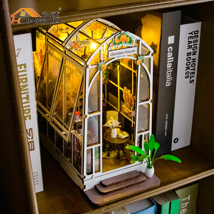Hongda M2313 3D Wooden Book Nook Miniature DollHouse Diy Book Nook Kit Garden House