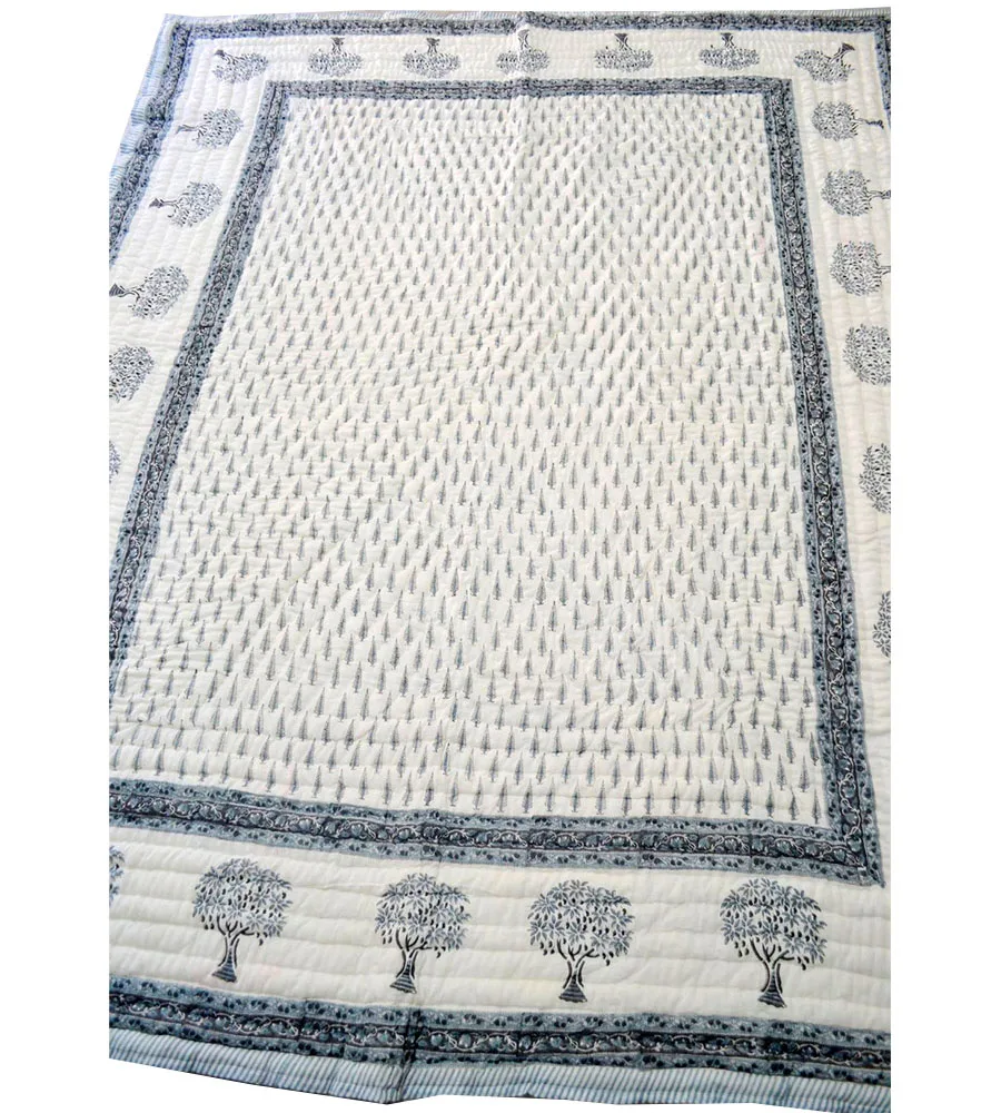 Buy Block Print Cotton Bedding Quilt For Sale Tree Printed  Of Queen Size Lightweight Bedspread Wholesaler India