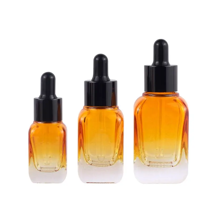 Luxury gradient transparent gradient custom 30ml glass dropper bottle with black straw cosmetic oil dropper bottle