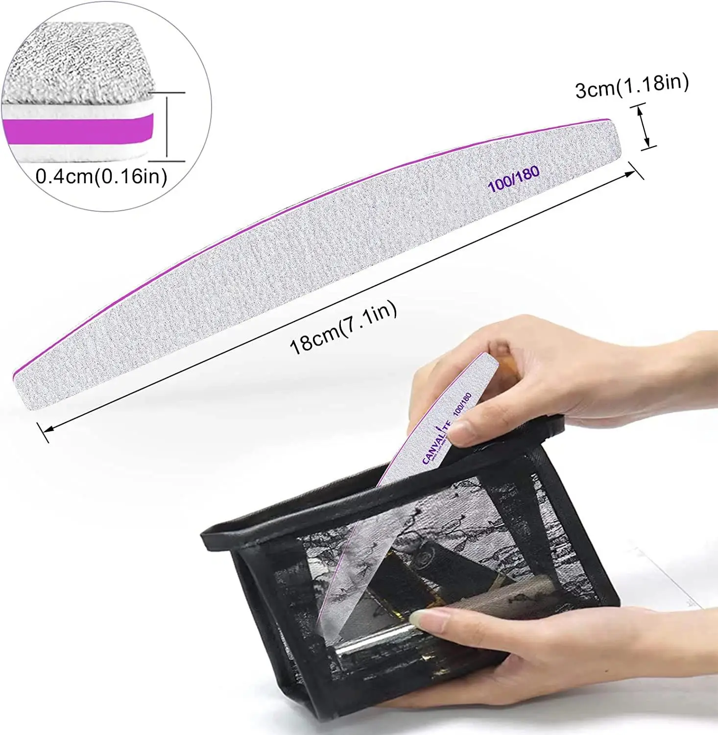 Nail File Professional Nail Files Reusable Double Sided Emery Board(100/180 Grit) Nail Styling Tools for Home and Salon