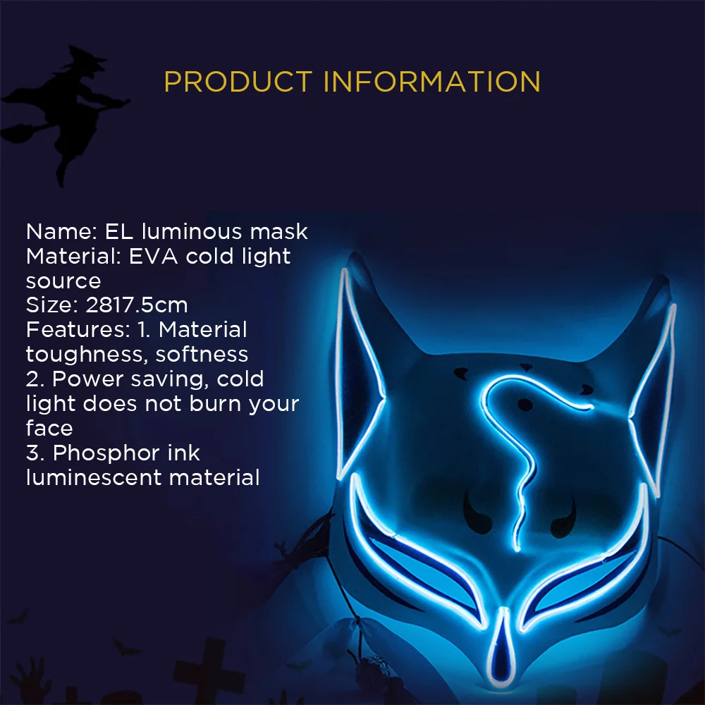 Luminous Led Mask Foxes Mask Rave Costume Anime Half Face Cat Masks Masquerade Festival Party Cosplay Props