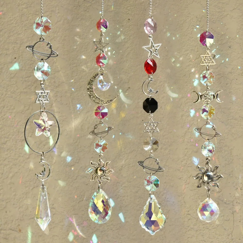 Suncatchers Supplies Custom Crystal Hanging Sun Catcher Glass Rainbow Prism Moon and Stars Suncatcher for Window Decoration