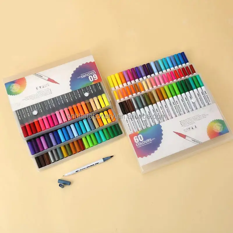 China Good 120 Colors Watercolor Double Best Black Felt Dual Tip Brush Coloring Painting Permanent Drawing Sketch Marker Pen Set