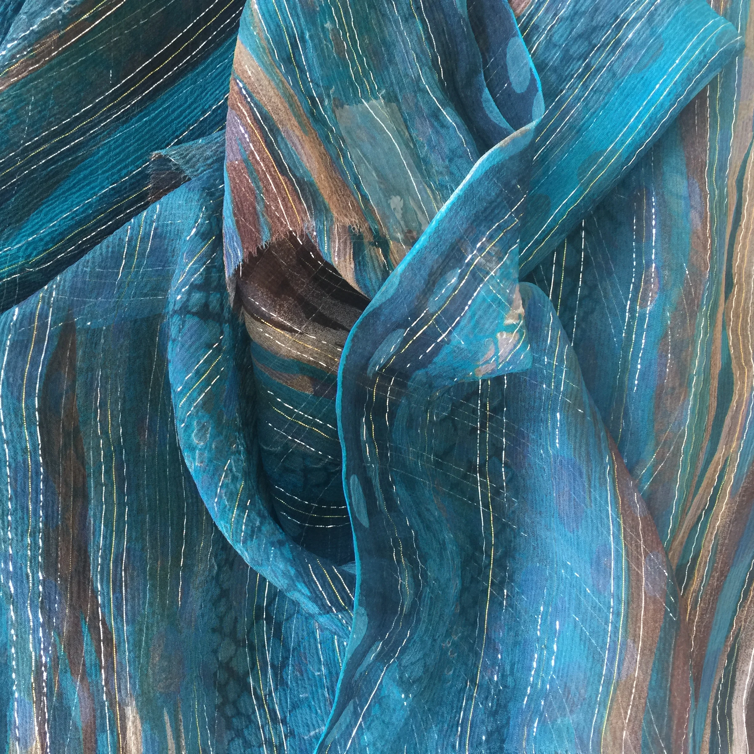 Шелковый гофрированный жоржет 6-8 мм с золотом/серебром металлик 100% шелк тутового