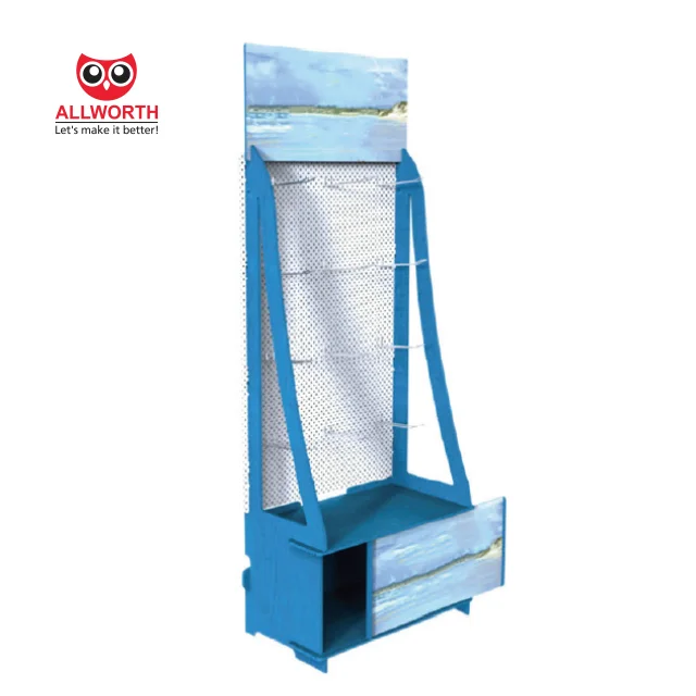 Factory Made Advertising Customized Standard Utility Movable With Hooks Wooden Display Shelving Rack