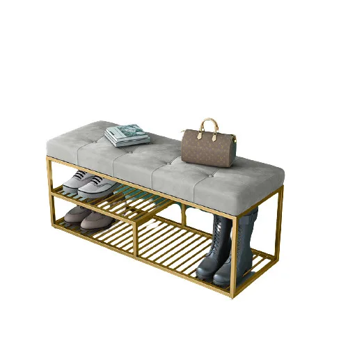 
Northern Europe Modern Luxury metal base sofa Flannelette stool Storage function Shoe changing stool 