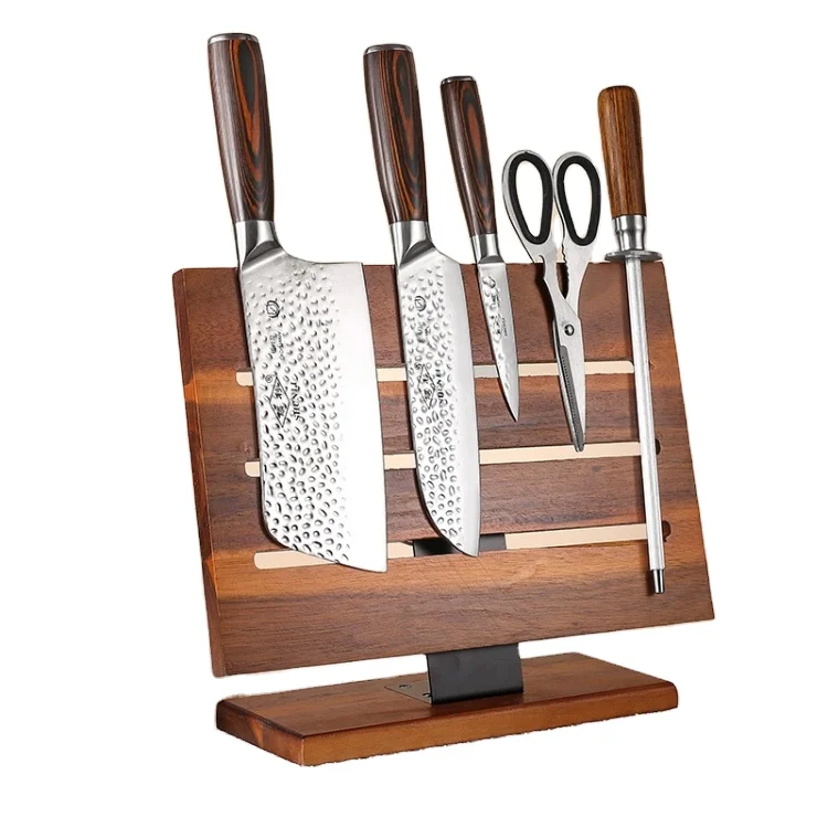 Hot selling scissors modern rectangular knife organizer stand wooden magnetic knife holder (1600700261661)