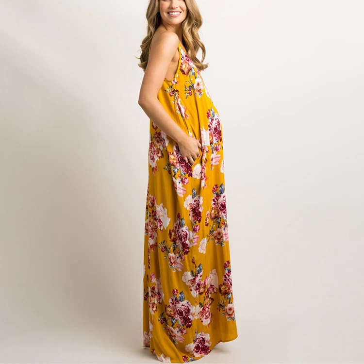 RTS fashion maternity v-neck dresses clothing print floral breastfeeding dresses women sleeveless  pregnant clothes