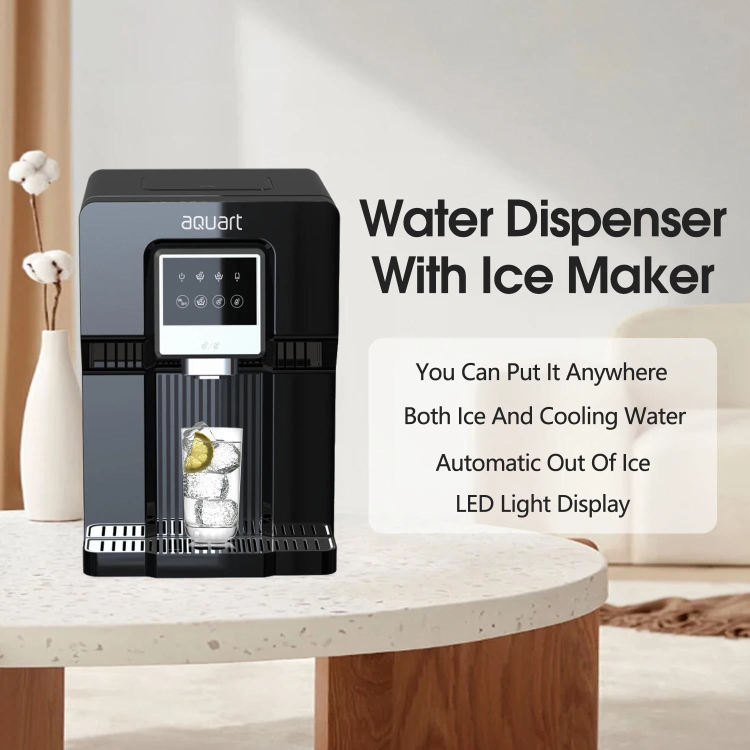 Aquart BYCZT573 Bottleless Countertop Water Dispenser with Ice Maker Cooler Ice Dispenser for Home Electric Stand Plastic Cold