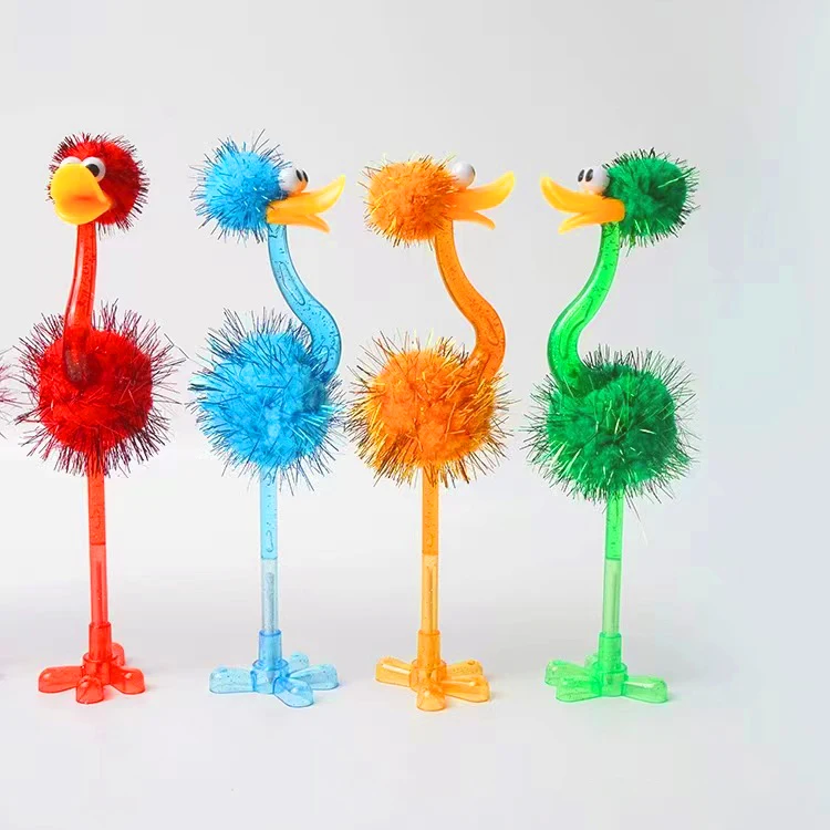 Wholesale Kawaii Creative Cartoon Ostrich Pen Ballpoint Pen Unique Cute lush Bird Blue Ballpoint Pen For Kids
