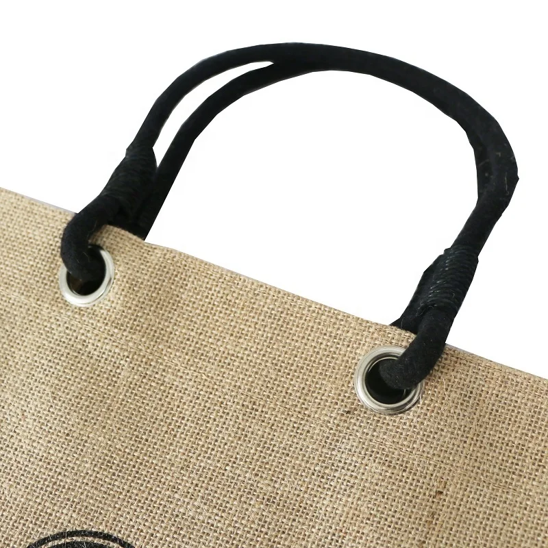Wholesale high quality eco-friendly reusable foldable personalized PE laminated inside jute shopping bag