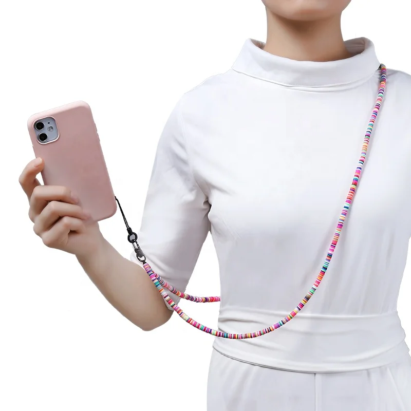 Wholesale Colorful Custom Colorful Handmade Long Chain Decorate Beads Phone Chain For Mobile Phone