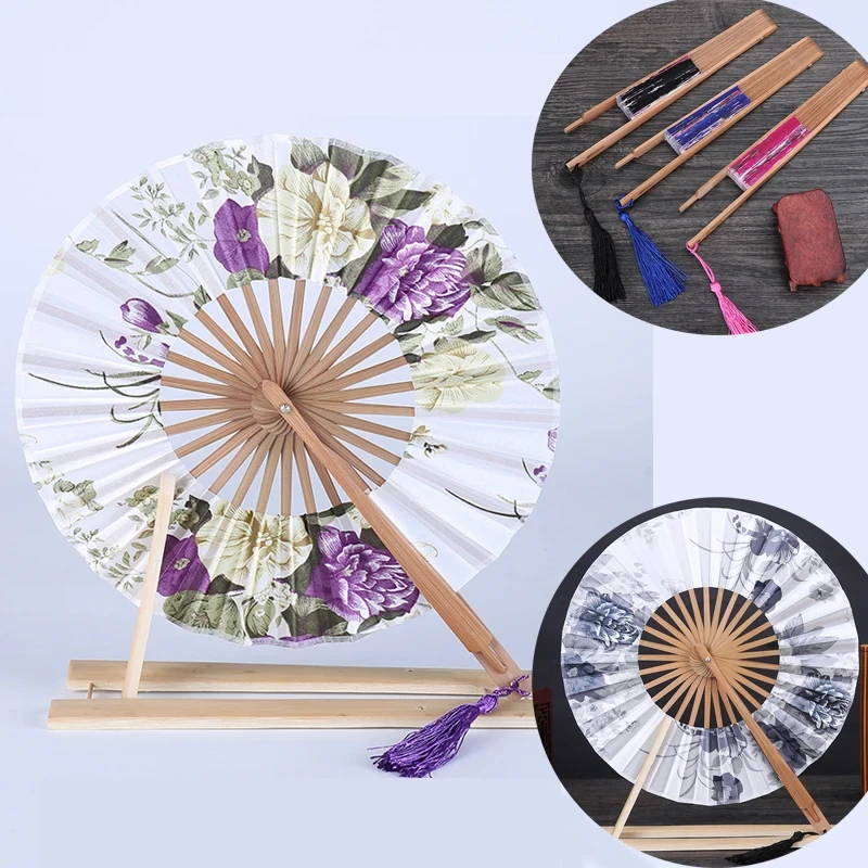 New Style Japanese Sakura Flower Pocket Folding Hand Fan Round Circle Party wedding  bamboo hand fan Decor Gift