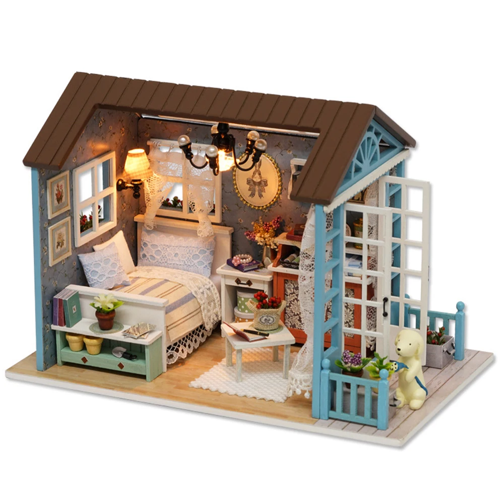 Factory Direct Sale Idyllic American Retro Windy Blue Time Diy Cabin Mini Scene Creative Wooden Assembled Toys
