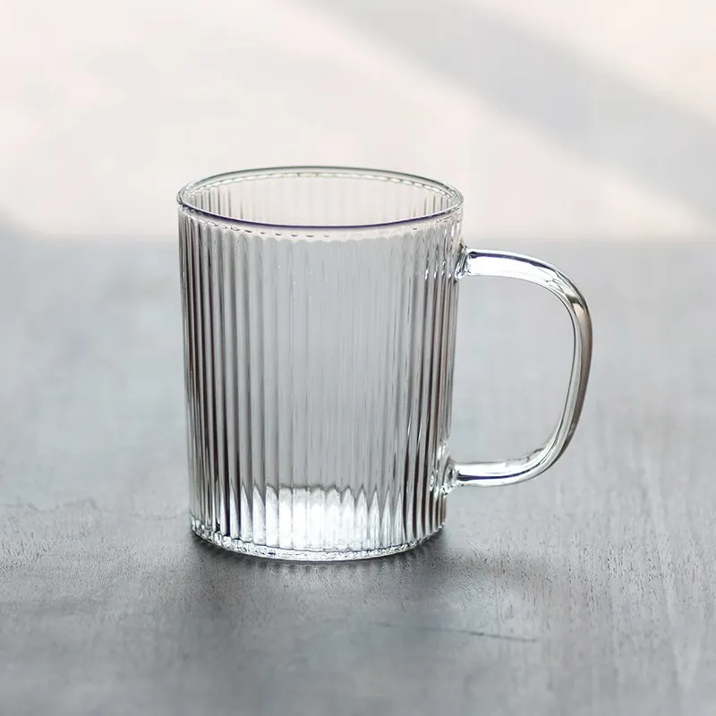 Optic Ribbed Portable Transparent Glass Coffee Mug Water Cup Teacup Cocktail Drinkware for Bar Beverages Milk