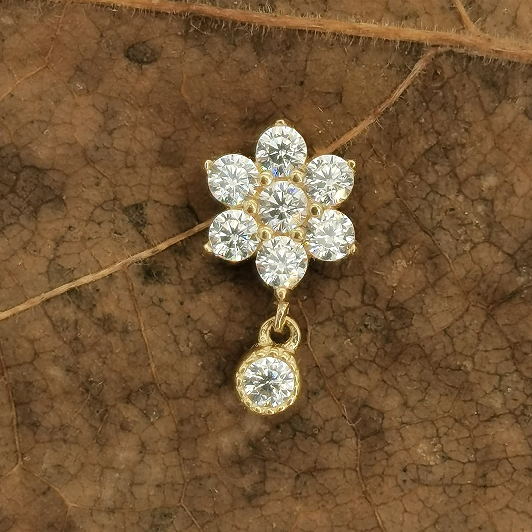 Calendo Fine Jewelry 14k Solid Gold  Flower Threaded Labret  End With Stainless Steel Thread Screw Earring  Piercing Jewelry