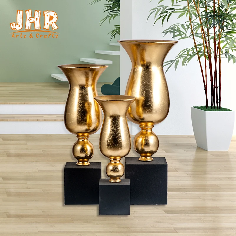 Cup Shape Floor Vases Homewares Decorative Items Gold Leafed Fiberglass Table Vases