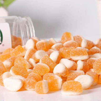 Halal 198g chew sweet sour soft rock sugar jelly orange fudge gummy candies for leisure snacks