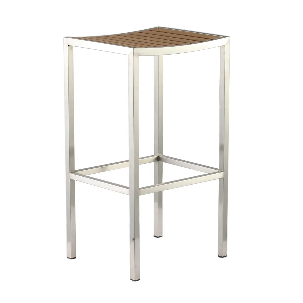 Stainless Steel Frame Teak Wood Top Modern Design Modern Outdoor Garden Park Patio Yard Teak Wood Stackable High Stool bar Table