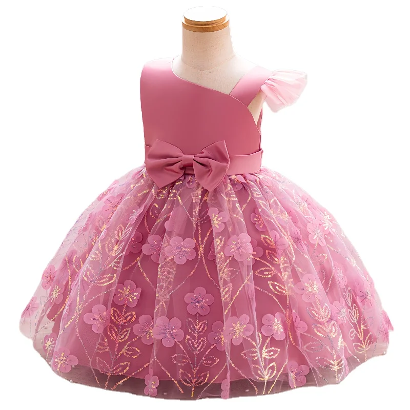 Factory price children lace toddlers princess birthday baby ball gowns flower girl dresses wedding kids dress