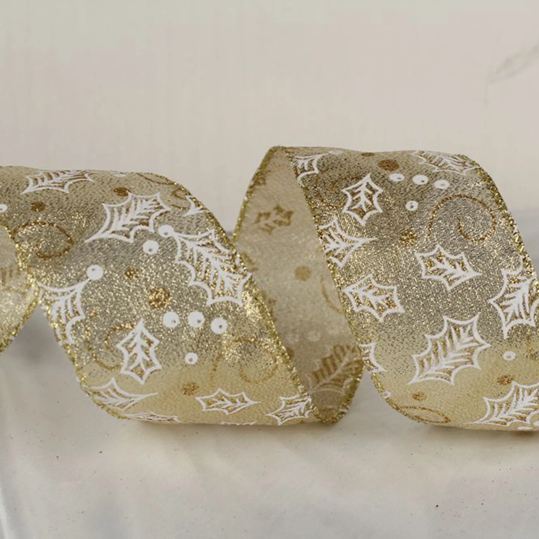 Custom Wired glitter edge christmas gold satin natural burlap ribbon for decoration