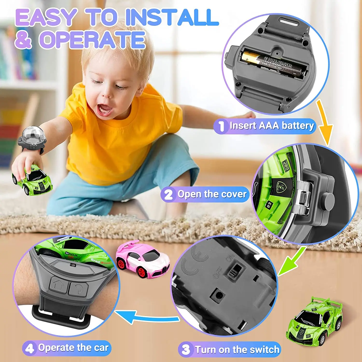 New Mini Remote Control Car Watch Toys,2.4 GHz RC Watch Racing Car  TikTok Watch Car