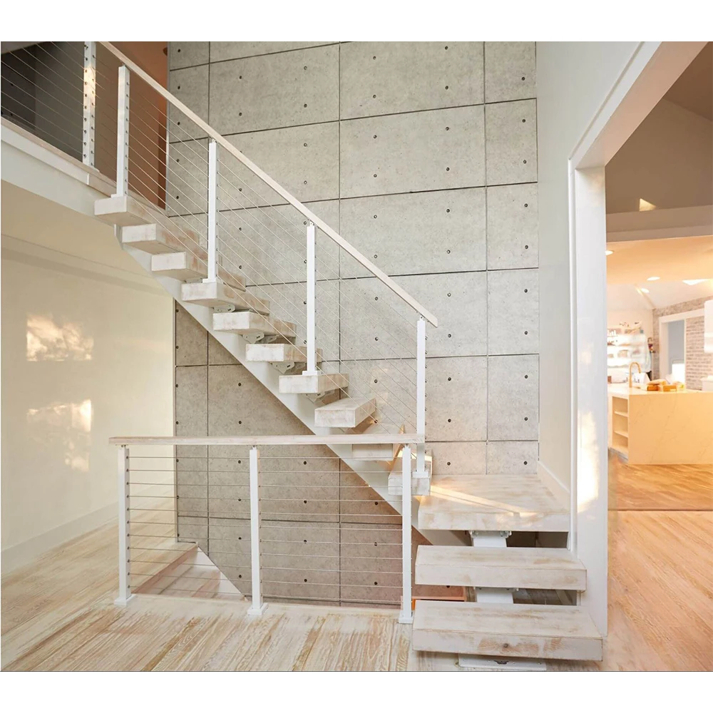 Indoor 304 Stainless Steel Wire White Powder Coated Stair Baluster Cable Railing Designs