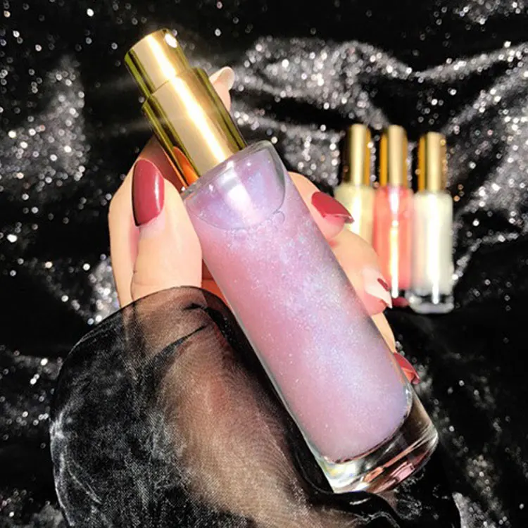 Custom Logo Private Label Sunshine Organic Mineral Liquid Highlighter Face Body Glow Makeup Body Shimmer Spray