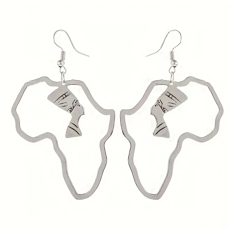 Wholesale Custom Stainless Steel African Map Drop Earring Egyptian Queen Hollow Figure Design Fashion Jewelry Earrings for Women